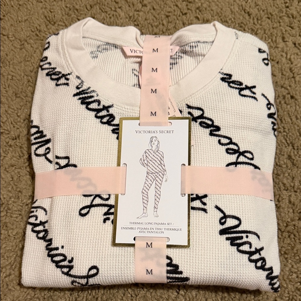 Victoria's Secret White and Black Thermal Pajama Set 🧡